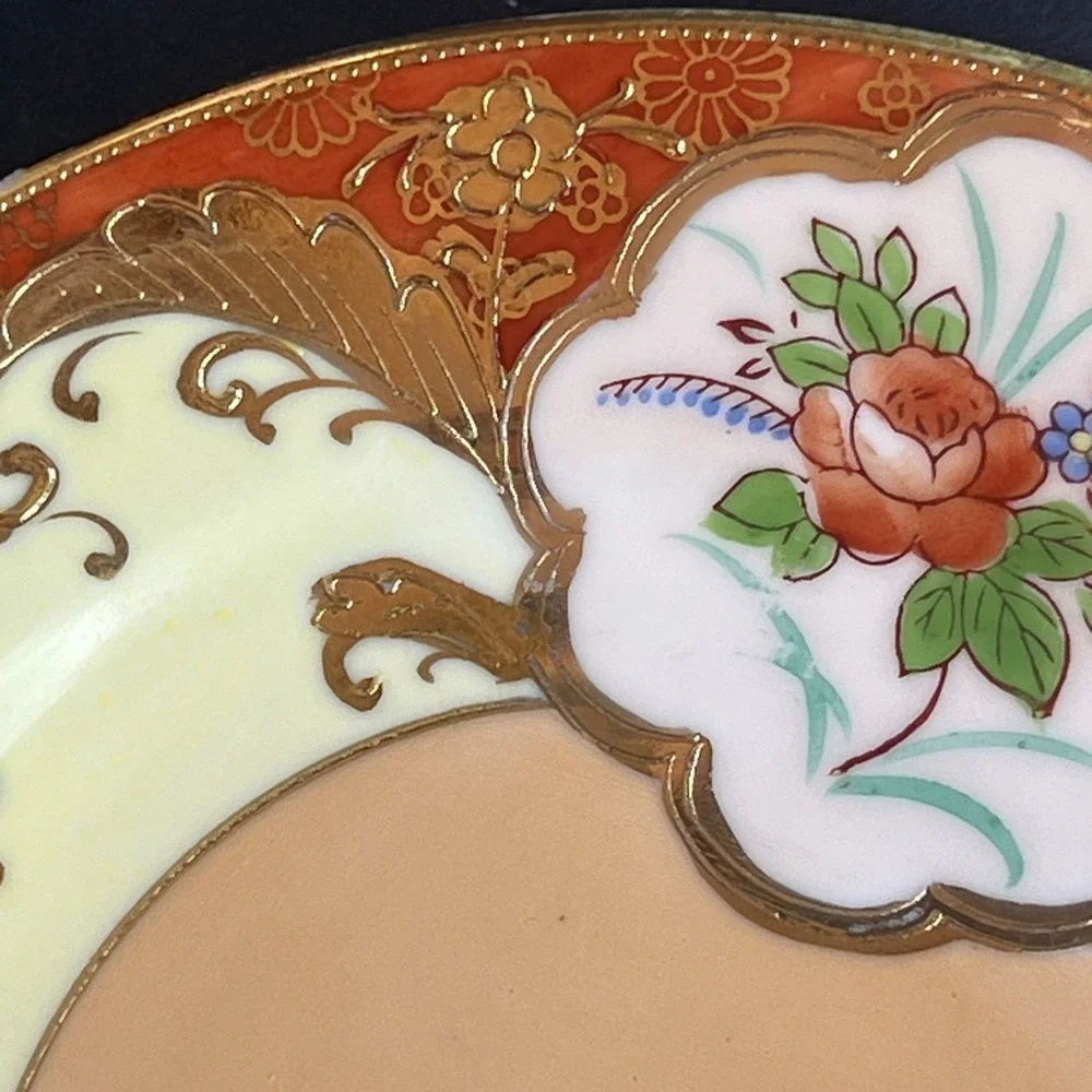 Antique 1920s Moriyama Mori Machi Japan Dessert Plates Raised Gold Gilt Set 2